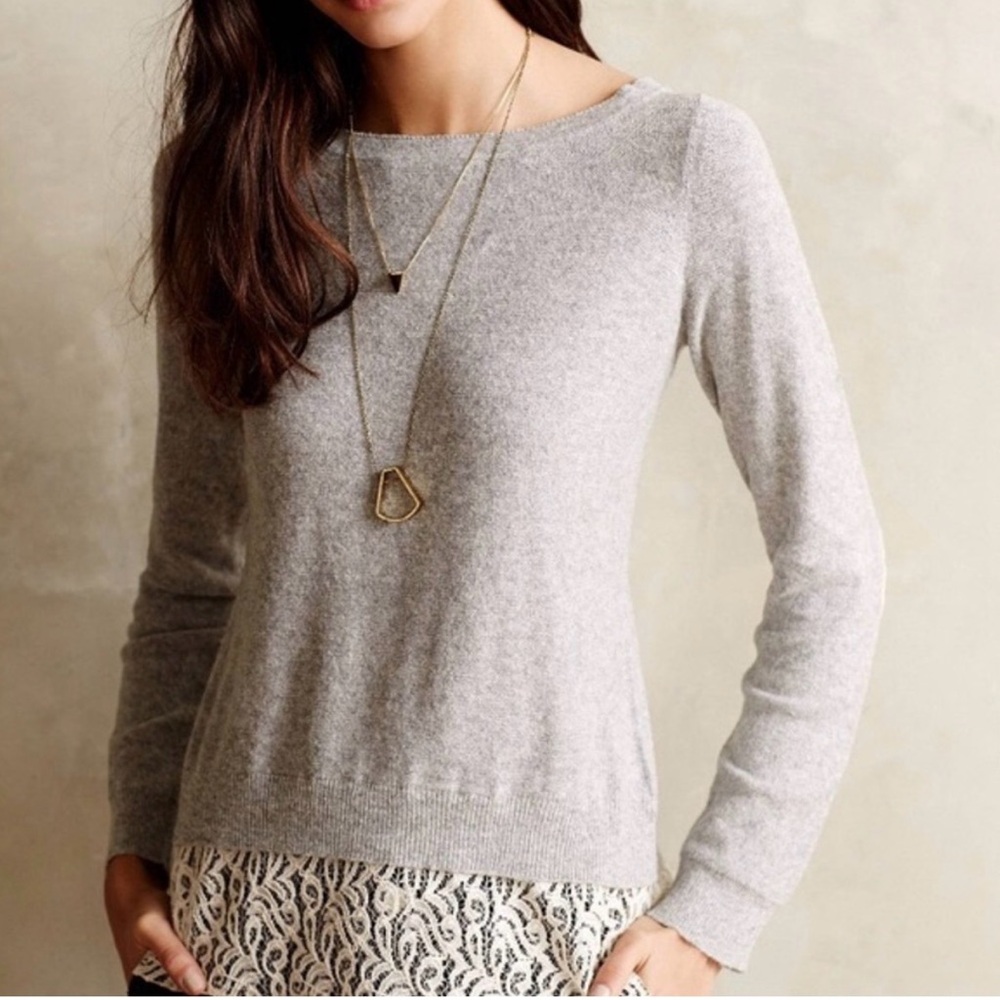 Anthropologie Angel of the North Gray  Sweater with lace